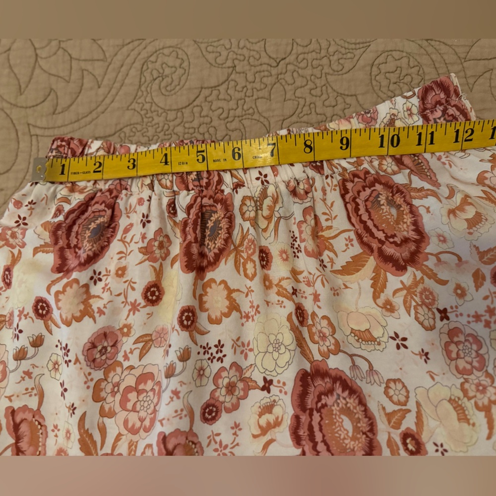 Merokeety Cream Pink Flowing Boho Cottage Tiered Floral Prairie Skirt, Size S - Picture 5 of 11